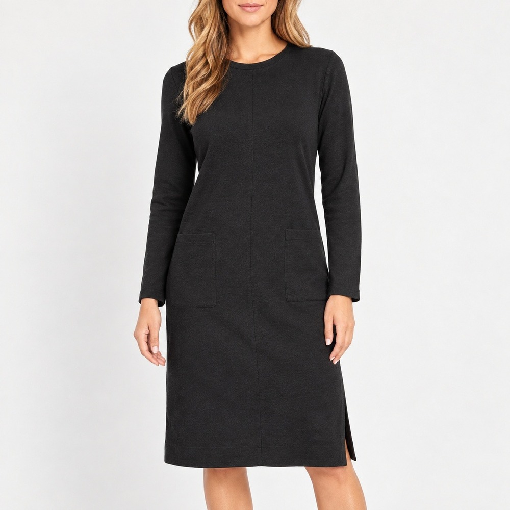 I. Magnin Vintage Pure New Wool Black Long Sleeve Shift Dress Size 6